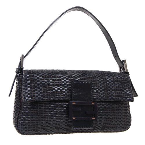 Authentic FENDI Braided Baguette Hand Bag: This item qualifies for FREE DOMESTIC SHIPPING to customers in the USA Size: Medium Features: Adjustable Strap Inner Pockets Accents: Logo Braided Color: Black Brown Country/Region of Manufacture: Ita