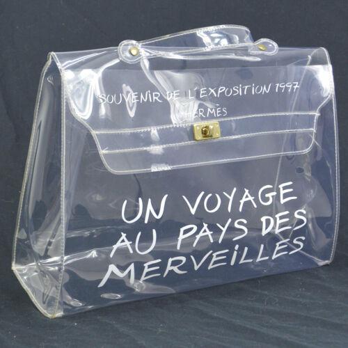 Authentic HERMES Vinyl Kelly Beach Bag Clear: This item qualifies for FREE DOMESTIC SHIPPING to customers in the USA Size: Medium Color: Clear Model: Vinyl Kelly Strap Drop: 1.6 Accents: Logo Bag Depth: 4.5 Handle/Strap Material: Vinyl Bag Width: