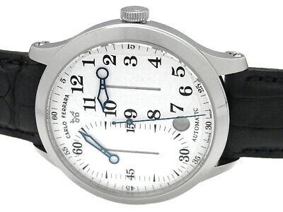 Authentic CARLO FERRARA Regulator Classic Ref.110: This item qualifies for FREE DOMESTIC SHIPPING to customers in the USA Carlo Ferrara Classic Model: 110.181 / 110 Movement automatic Material SS / leather Case width (mm) 39 Arm circumference (cm) 15.