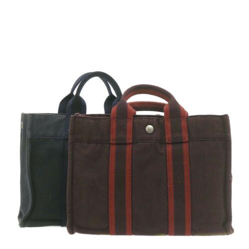 Authentic HERMES Fourre Tout PM Hand Bag Red Navy 2Set: This item qualifies for FREE DOMESTIC SHIPPING to customers in the USA Brand: HERMES Size: W30 x H21 x D8cm(Approx) Color: Red / Navy Type: unknown Material: 100% Cotton Department: Woman Style: Hand 