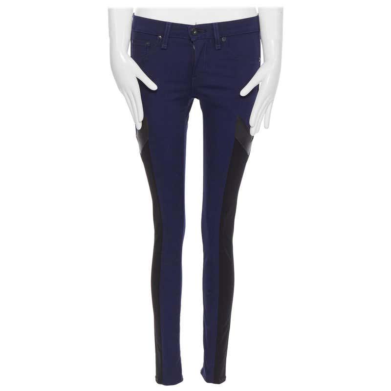 Authentic RAG & BONE JEAN indigo blue cotton leather: This item qualifies for FREE DOMESTIC SHIPPING to customers in the USA RAG & BONE JEAN indigo blue cotton leather insert colorblocked skinny jeans 25" Brand: Rag & Bone Model Name / Style: Skinny jean