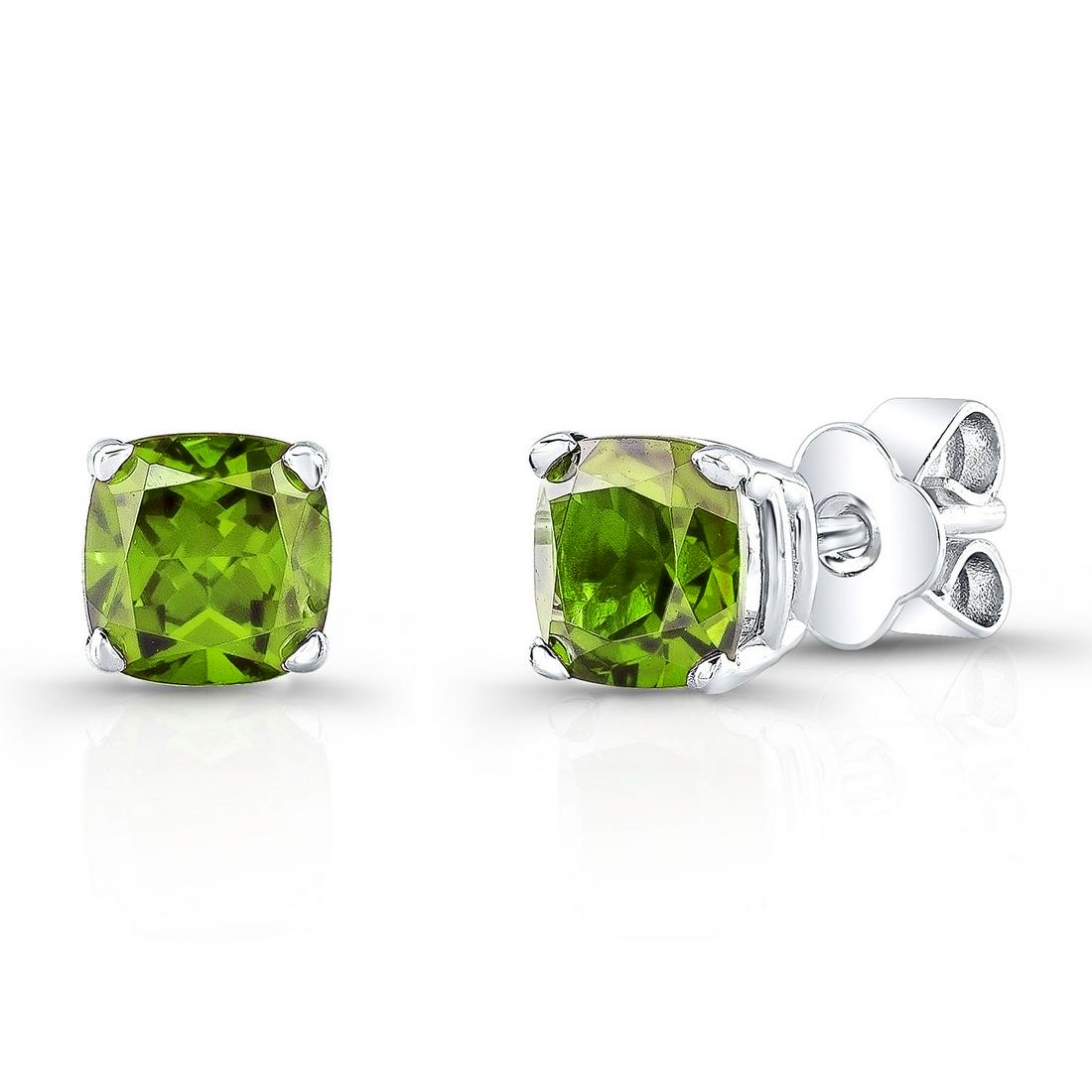 Green Peridot 5mm Studs Earring In 14k White Gold: This item qualifies for FREE DOMESTIC SHIPPING to customers in the USA 14 Karat White Gold Earring Wit 2 Cushion Cut Peridot At 5mm 14 Karat White Gold Earring Wit 2 Cushion Cut Peridot At 5mm Tag Des