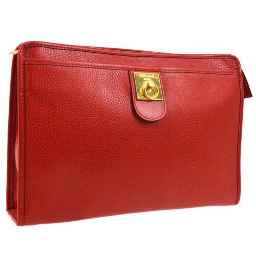 Authentic CELINE Logos Clutch Hand Bag: This item qualifies for FREE DOMESTIC SHIPPING to customers in the USA Size: Medium Features: Hand Tooled Accents: Logo Color: Red Model: Logos Clutch MPN: Does Not Apply Country/Region of Manufacture