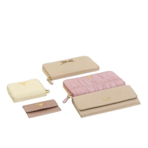 Authentic PRADA Leather Wallet 5set Pink Brown Beige: This item qualifies for FREE DOMESTIC SHIPPING to customers in the USA Brand: PRADA Material: Leather Type: unknown Country/Region of Manufacture: Italy Color: Pink / Brown / Beige Department: Woman U