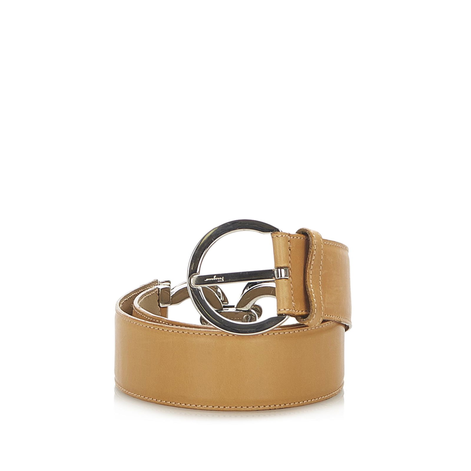 Authentic Ferragamo Gancini Leather Belt: This item qualifies for FREE DOMESTIC SHIPPING to customers in the USA This belt features a leather body with a silver-tone buckle closure. Brand: Ferragamo Model: Gancini Leather Belt Origin: Italy C
