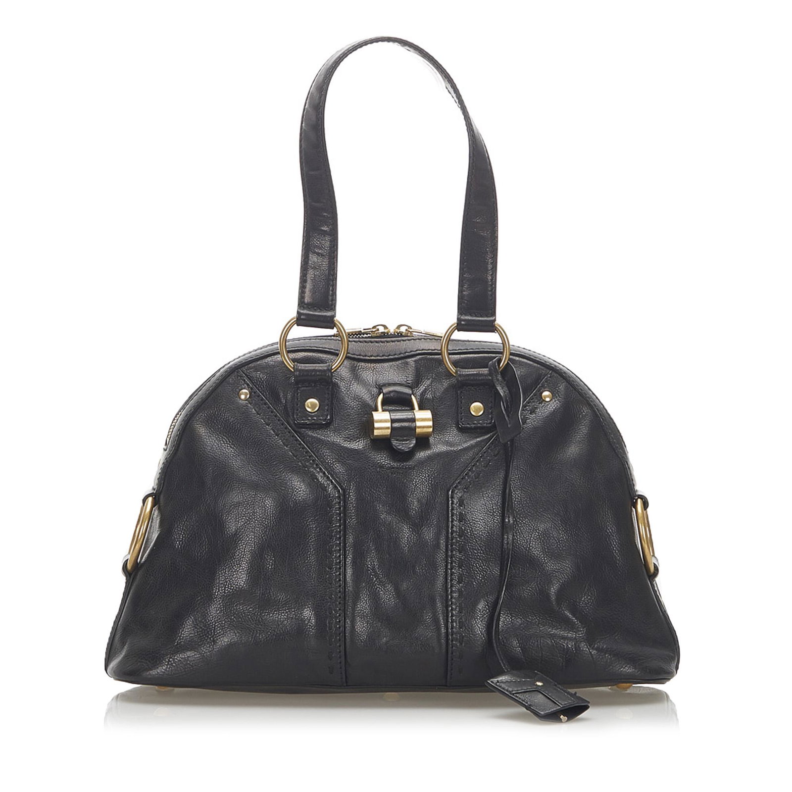 Authentic YSL Muse Leather Handbag: This item qualifies for FREE DOMESTIC SHIPPING to customers in the USA The Muse features a leather body flat leather straps silver-tone hardware a clochette a top zip closure and an interior zip pocke