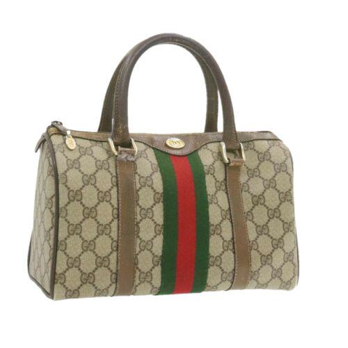 Authentic GUCCI Web Sherry Line GG Canvas Hand Bag Red: This item qualifies for FREE DOMESTIC SHIPPING to customers in the USA Size: W28 x H17 x D8cm(Approx) Material: PVC Leather Country/Region of Manufacture: Italy Color: Beige Department: Women Brand: G