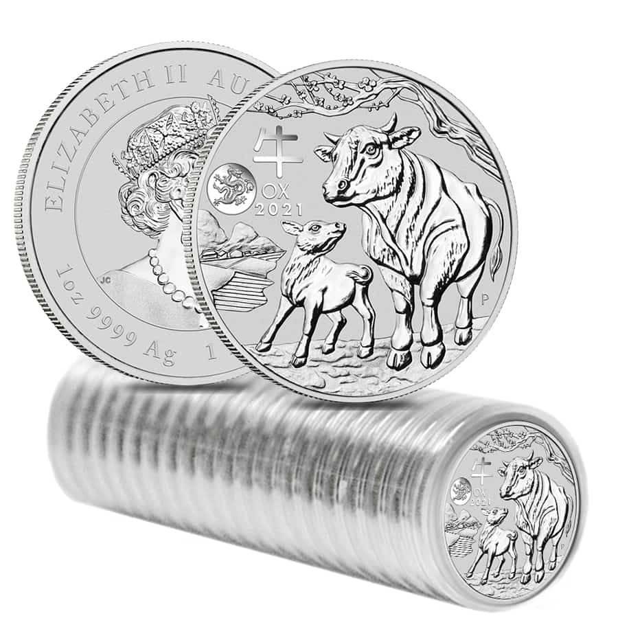 Roll of 20 - 2021 1 oz Silver Lunar Year of The Ox: This item qualifies for FREE DOMESTIC SHIPPING to customers in the USA You are bidding on the total lot which includes 1 of the following item: Roll of 20 - 2021 1 oz Silver Lunar Year of The Ox Drago