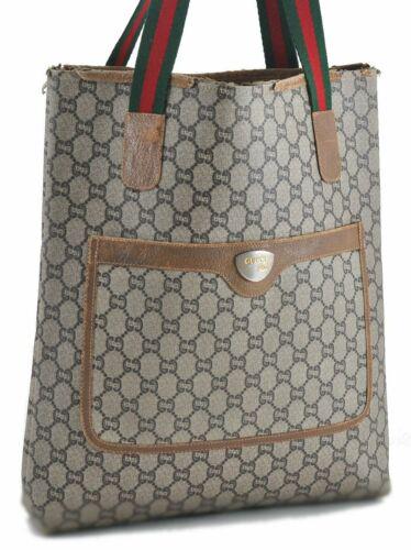 Authentic Auth GUCCI Web Sherry Line GG Plus Shoulder: This item qualifies for FREE DOMESTIC SHIPPING to customers in the USA Brand: GUCCI Style: Tote Bag Country/Region of Manufacture: Italy Type: Tote Bag Bag Length: 12.2inches (31cm) Department: Women