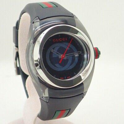Authentic Gucci SYNC 137.3 YA137301SS Quartz Rubber: This item qualifies for FREE DOMESTIC SHIPPING to customers in the USA Brand: Gucci Product name / model number: Sync Ladies quartz YA137301 137.3 Movement: Quartz Material: SS Rubber belt (black) Cas