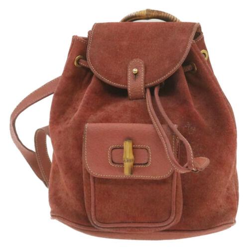 Authentic GUCCI Bamboo Backpack Diamante Red Suede: This item qualifies for FREE DOMESTIC SHIPPING to customers in the USA Size: W22 x H23 x D7cm(Approx) Material: Suede Country/Region of Manufacture: Italy Color: Red Department: Women Brand: GUCCI Sty