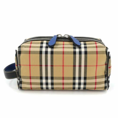 Authentic BURBERRY Second Clutch Bag Porch Canvas: This item qualifies for FREE DOMESTIC SHIPPING to customers in the USA Brand: Burberry Size H: 4.72 Inch Style: Second Bag Size D: 3.15 Inch Material: Canvasleather Weight: 0.57 Lb Color: Beigeblack H