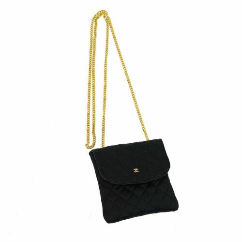 Authentic CHANEL Quilted Chain Mini Shoulder Necklace: This item qualifies for FREE DOMESTIC SHIPPING to customers in the USA Size: Mini Lining Color: Black Accents: Logo Inside Pockets: 0 Model: Shoulder Necklace Pochette Outside Pockets: 0 Country/Regio