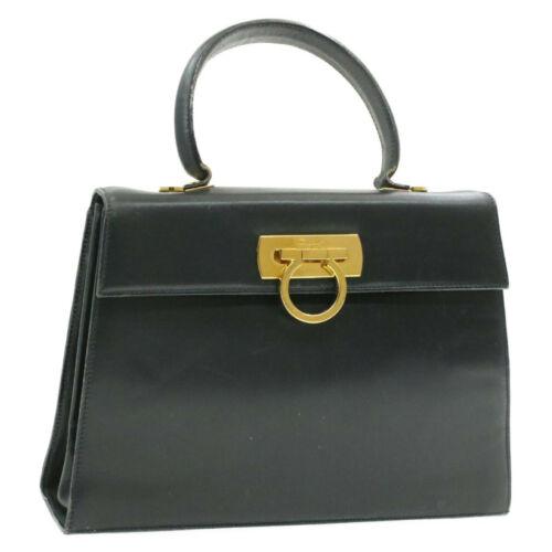 Authentic SALVATORE FERRAGAMO Gancini Hand Bag Black: This item qualifies for FREE DOMESTIC SHIPPING to customers in the USA Size: W27 x H21 x D9cm(Approx) Material: Canvas / Leather Country/Region of Manufacture: Italy Color: Navy / White Department: Wo