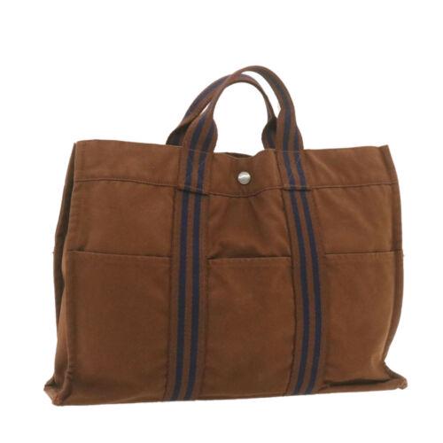 Authentic HERMES Fourre Tout MM Hand Bag Brown Cotton: This item qualifies for FREE DOMESTIC SHIPPING to customers in the USA Brand: HERMES Size: W42 x H30 x D10cm(Approx) Color: Brown Country/Region of Manufacture: France Material: 100% Cotton Type: unkn