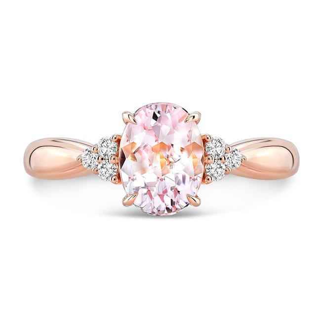 Morganite Oval And Diamond Ring In 14k Rose Gold: This item qualifies for FREE DOMESTIC SHIPPING to customers in the USA Gorgeous Gemstone And Diamond Ring With 8x6mm Oval Shape Morganite And 0.08 Ctw Round Brilliant Diamonds Beautifully Set In 14 Ka