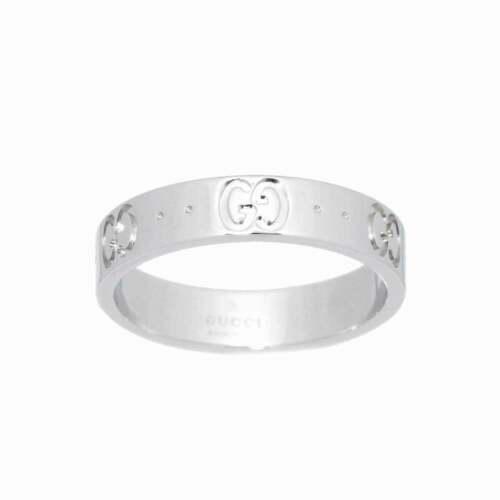 Authentic GUCCI Icon Ring 18K K18 WG White Gold 750: This item qualifies for FREE DOMESTIC SHIPPING to customers in the USA Brand: Gucci Size.: 11/5.25-5.5(Us) Style: Ring Weight: 3.5G(0.12Oz) Material: 18K Engraved: 750 Color: White Gold The BIDHAUS Gu