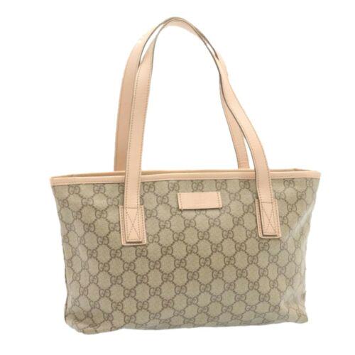 Authentic GUCCI GG Canvas Tote Bag Beige Pink PVC: This item qualifies for FREE DOMESTIC SHIPPING to customers in the USA Brand: GUCCI Size: W32 x H36 x D9cm / Shoulder Drop 20cm(Approx) Color: Beige Country/Region of Manufacture: Italy Material: PVC