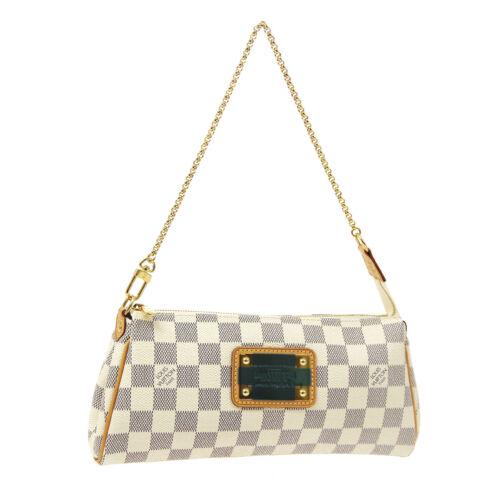 Authentic LOUIS VUITTON EVA 2WAY CHAIN HAND BAG POUCH: This item qualifies for FREE DOMESTIC SHIPPING to customers in the USA Size: Medium Features: Chain Strap Detachable Strap Accents: Logo Color: White Model: Damier Azur Year Manufactured: 2010-2019 Co