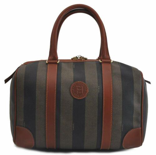 Authentic FENDI Pequin Hand Bag PVC Brown: This item qualifies for FREE DOMESTIC SHIPPING to customers in the USA Brand: FENDI Bag Height: 7.7inches (19.5cm) Material: PVC Leather Bag Depth: 6.3inches (16cm) Style: Hand Bag MPN: Does not apply