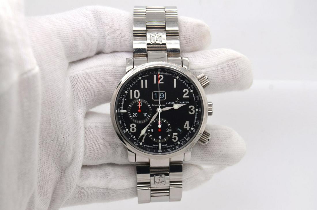 Authentic Ulysse Nardin Marine Chronograph Annual: This item qualifies for FREE DOMESTIC SHIPPING to customers in the USA Basic Info Brand: Ulysse Nardin Model: Marine Chronograph Reference number: 513-22 Movement: Automatic Case material: Steel Year