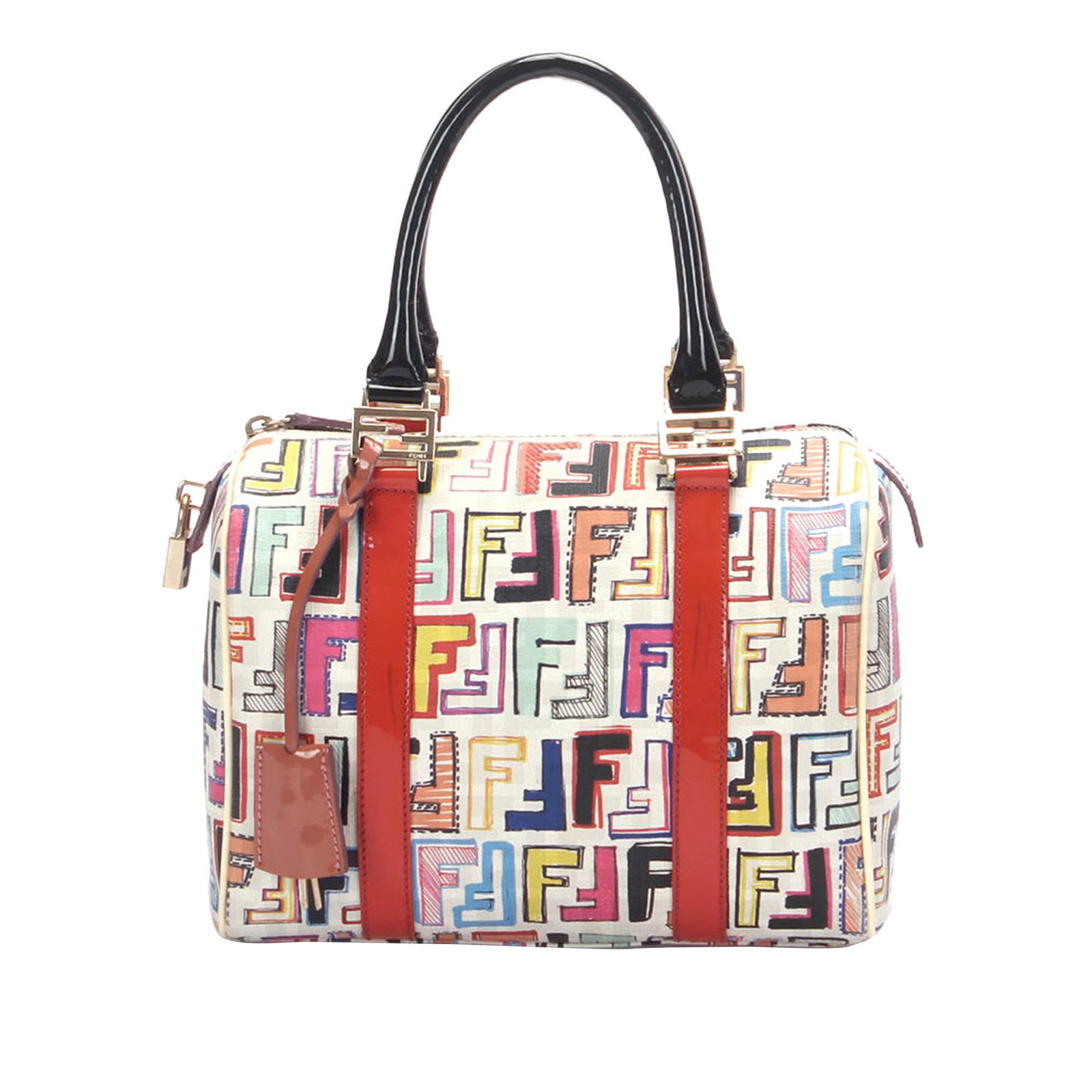 Authentic Fendi Zucca Spalmati Forever Boston Bag: This item qualifies for FREE DOMESTIC SHIPPING to customers in the USA This boston bag features a coated canvas body with leather trim rolled leather handles a top zip closure and an interior slip poc