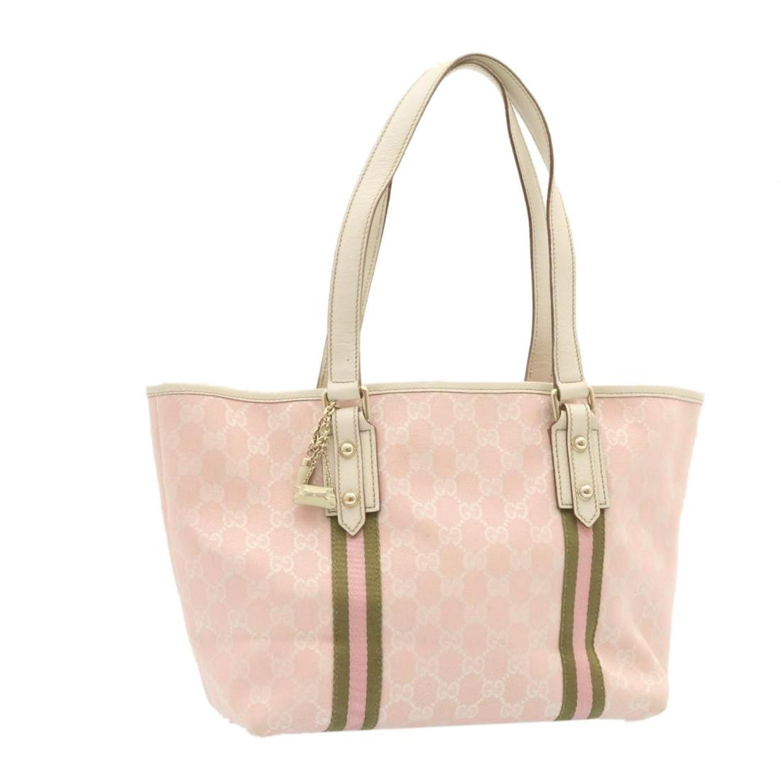 Authentic GUCCI Sherry Line GG Canvas Tote Bag Pink: This item qualifies for FREE DOMESTIC SHIPPING to customers in the USA Brand: GUCCI Style: Tote Bag Material: Canvas Color: Pink Made In: Italy Size (Inches): W14.17 x H8.26 x D5.11inch(Approx) Exteri