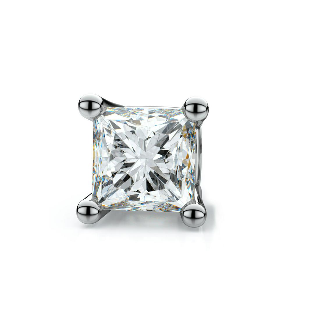 14k White Gold 4-prong Princess Diamond Single Stud: This item qualifies for FREE DOMESTIC SHIPPING to customers in the USA This Stylish Diamond Single Stud Earring Comes Set In 14k White Gold Metal With A 4-prong Setting And A Breathtaking Princess Dia