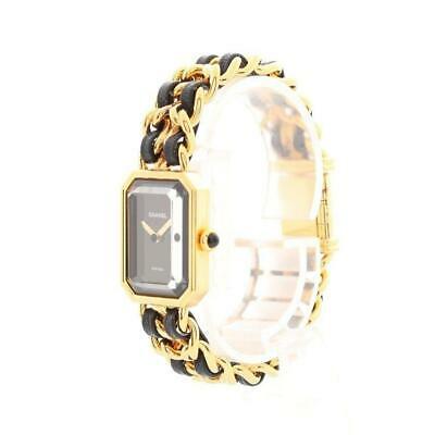 Authentic CHANEL Premiere M H0001 Ladies Watch Quartz: This item qualifies for FREE DOMESTIC SHIPPING to customers in the USA Brand: CHANEL Product Name: CHANEL Premiere M Ladies Watch Quartz GP Leather Gold Black Dial second hand Assessment result: B Mod