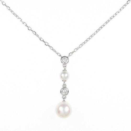 Authentic Mikimoto Akoya Pearl Necklace: This item qualifies for FREE DOMESTIC SHIPPING to customers in the USA Brand: Mikimoto Stone: Diamond Material: K18Wg Actualsize: Imate Size Of Pendant (Height X Width) : 26.0Mm X 6.5Mm Gender: Ladies