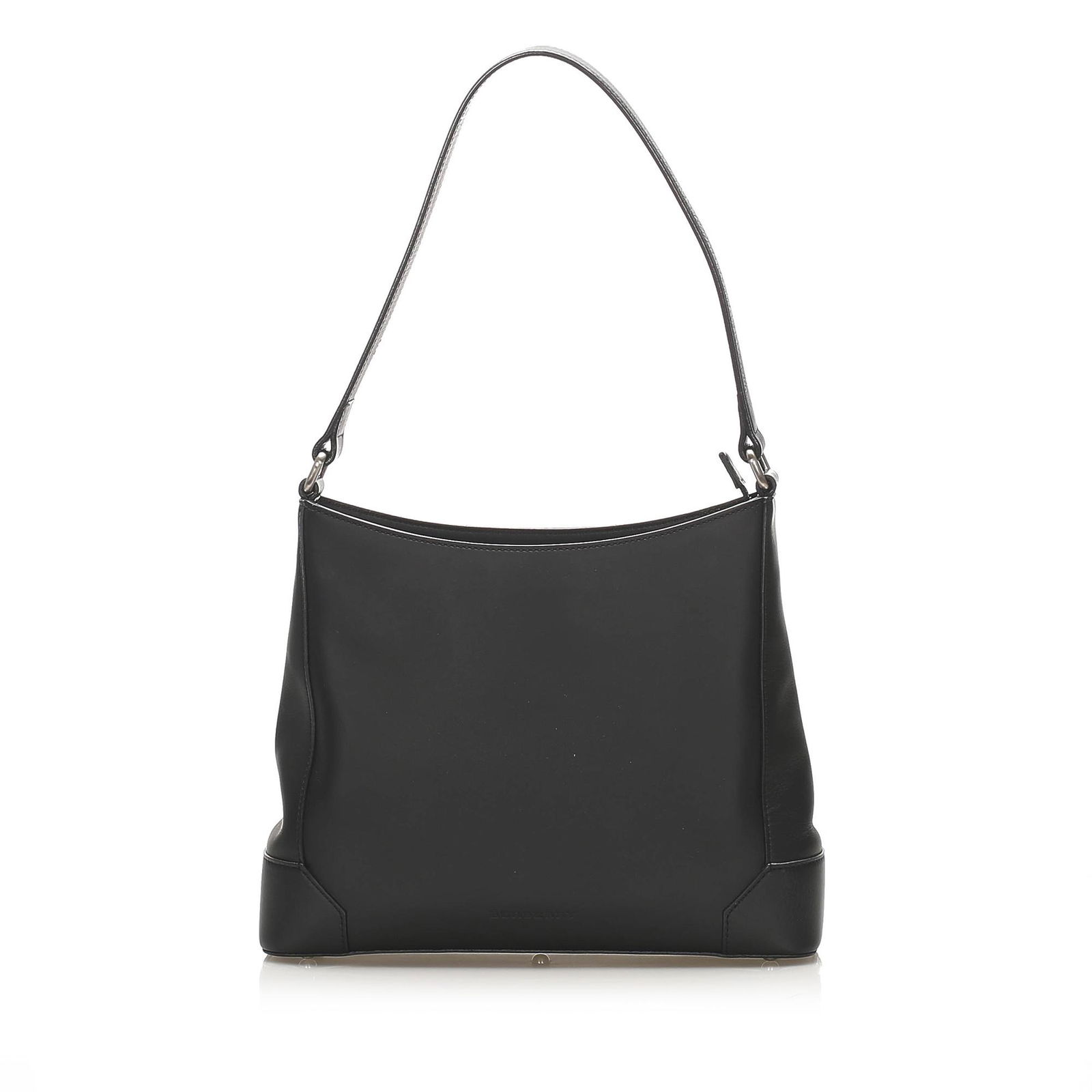 Authentic Burberry Leather Shoulder Bag: This item qualifies for FREE DOMESTIC SHIPPING to customers in the USA This shoulder bag features a leather body a flat leather strap a top zip closure and interior zip and slip pockets. Brand: Burber