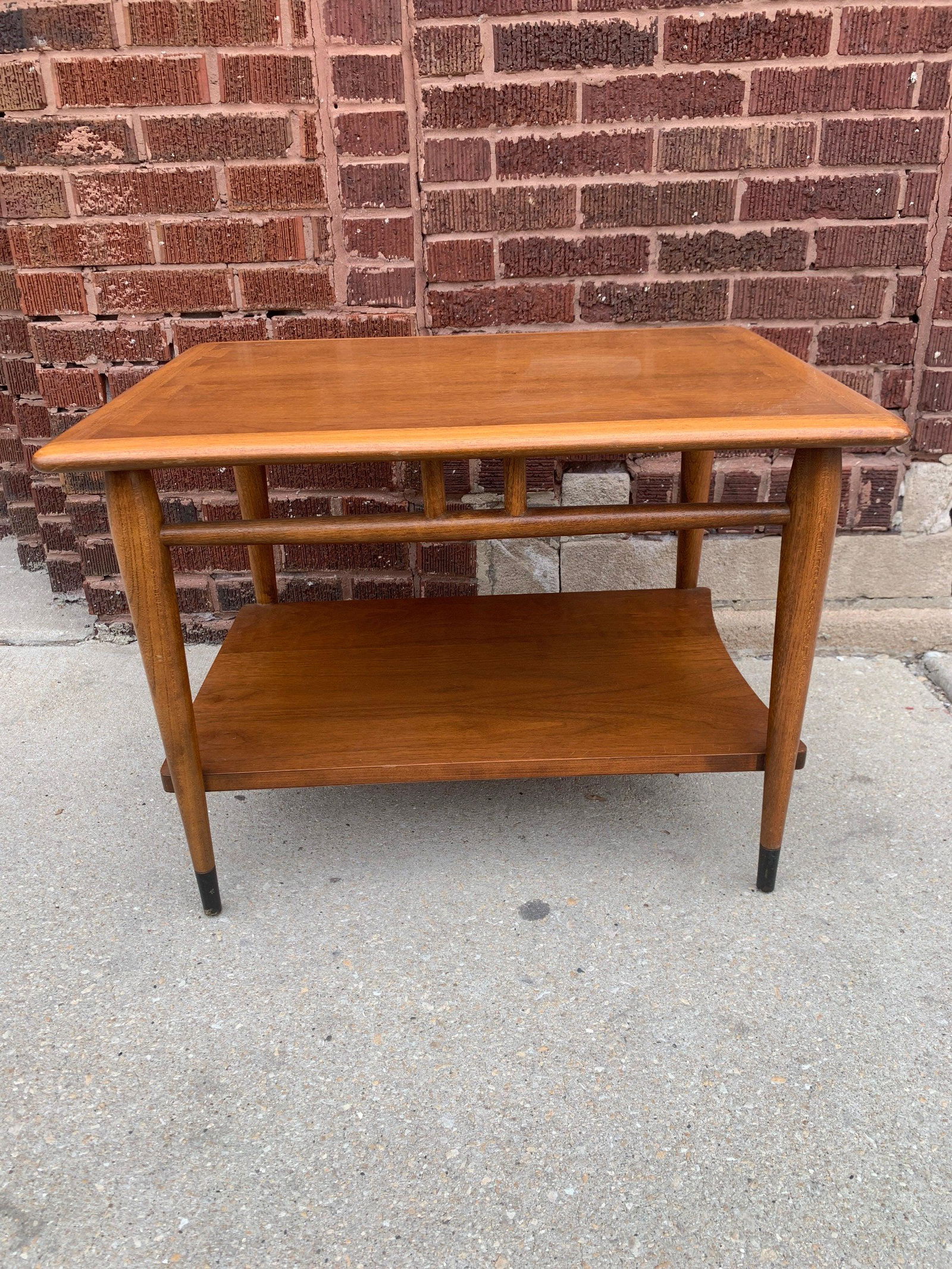 Mid Century Modern Acclaim Series by Andre Bus for Lane: Mid Century Modern Acclaim Series by Andre Bus for Lane Two Tier Side End Table Handsome Lane Acclaim series 900-05 gunstock walnut lamp table end table or side table designed by Andre Bus. This Lane