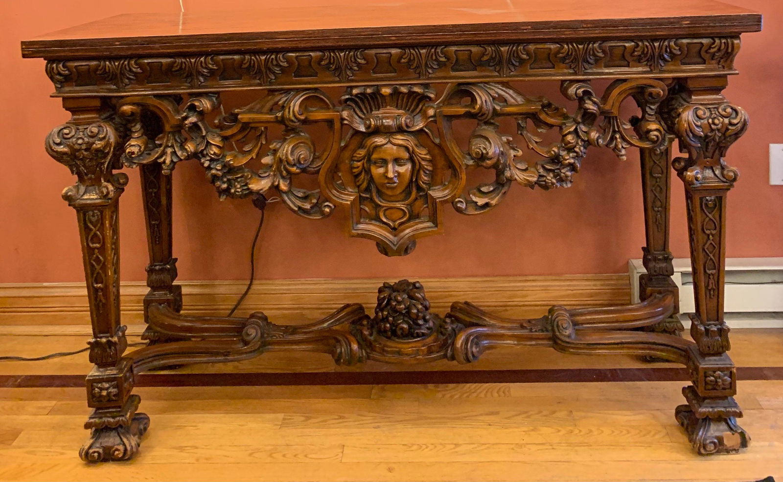 Antique Italian Renaissance Revival Carved Ornate: Antique Italian Renaissance Revival Carved Ornate Entryway Table Desk H 36” D 20” W 58” Good antique condition The BIDHAUS Guarantee: Photos descriptions and estimates were prepared