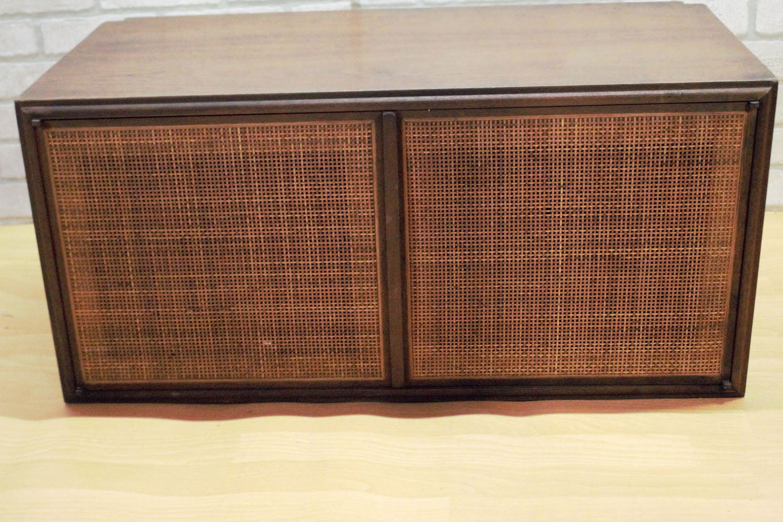 Mid Century Modern Danish Jack Cartwright for Founders: Mid Century Modern Danish Jack Cartwright for Founders Walnut and Cane Wall Cabinet Jack Cartwright for Founders Furniture Walnut Wall Cabinet with 2 Front Cane Doors Circa 1960 H 15 W 32 D 16 Great v