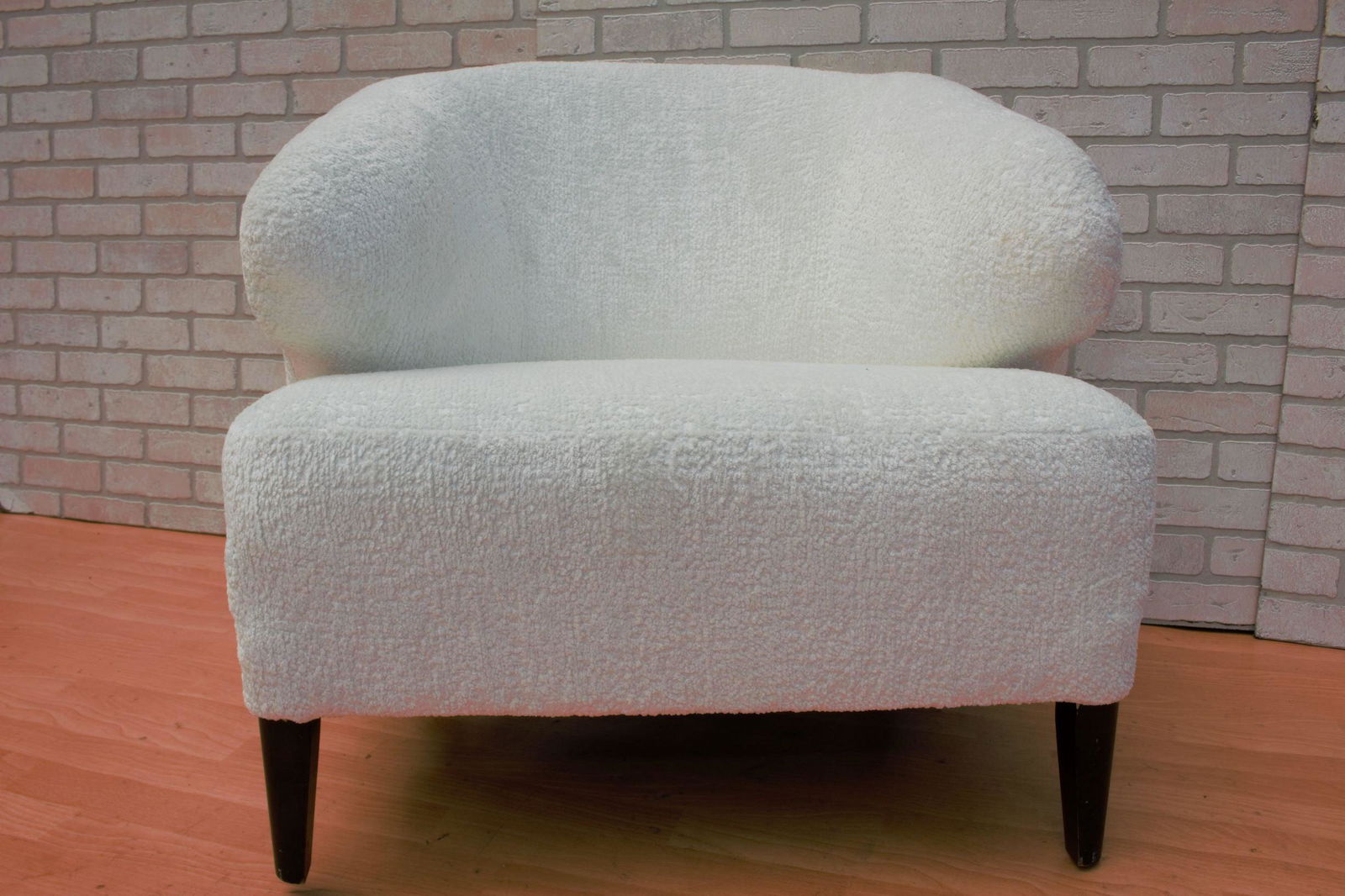 Vintage Scandinavian Modern Flemming Lassen Attributed: Vintage Scandinavian Modern Flemming Lassen Attributed Lounge Chair Newly Upholstered in a Rich Italian White Sheeps Wood Boucle Circa 1970 H 30.5 W 30 D 31 Seat H 18 Seat D 20 Great vintage condition