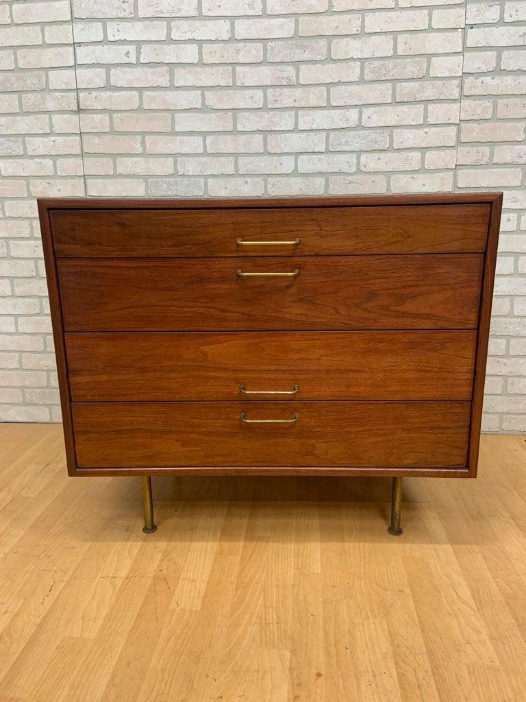 Mid Century Modern Jens Risom Danish American Bachelor: Mid Century Modern Jens Risom Inc Danish American Black Walnut Bachelor Dresser Chest of Drawers with Brass Hardware and Telescopic Legs Rare and well crafted chest by one of the great designers of th