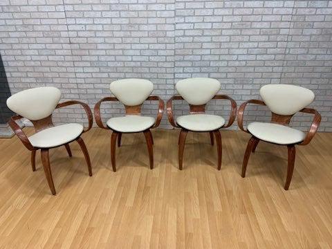 Mid Century Modern Pretzel Chairs by Norman Cherner for: Mid Century Modern Rare Pretzel Chairs by Norman Cherner for Plycraft Newly Upholstered in High End Cream Leather - Set of 4 Chairs are labeled. In the 1950s the Herman Miller company led by George Ne