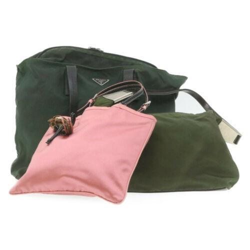 Authentic PRADA Nylon Hand Shoulder Bag 3Set Green: This item qualifies for FREE DOMESTIC SHIPPING to customers in the USA Brand: PRADA Size: W37 x H26 x D11cm / Shoulder Drop 26cmW29 x H16 x D10cm Color: Khaki / Green / Pink Country/Region of Manufact