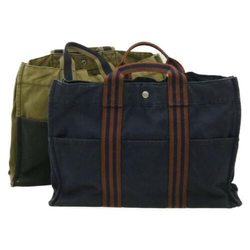 Authentic HERMES Fourre Tout MM Hand Bag 2Set Khaki: This item qualifies for FREE DOMESTIC SHIPPING to customers in the USA Brand: HERMES Style: Hand Bag Color: Khaki / Black Size: W43 x H29 x D11cm(Approx) Material: 100% Cotton Country/Region of Manufa