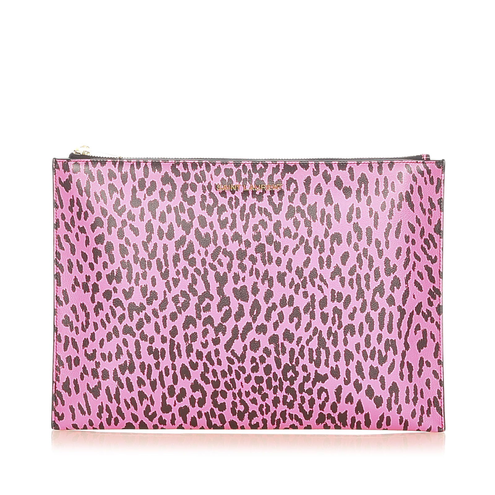 Authentic YSL Leopard Print Leather Clutch Bag: This item qualifies for FREE DOMESTIC SHIPPING to customers in the USA This clutch bag features a printed leather body and a top zip closure. Brand: YSL Model: Leopard Print Leather Clutch Bag Origin: