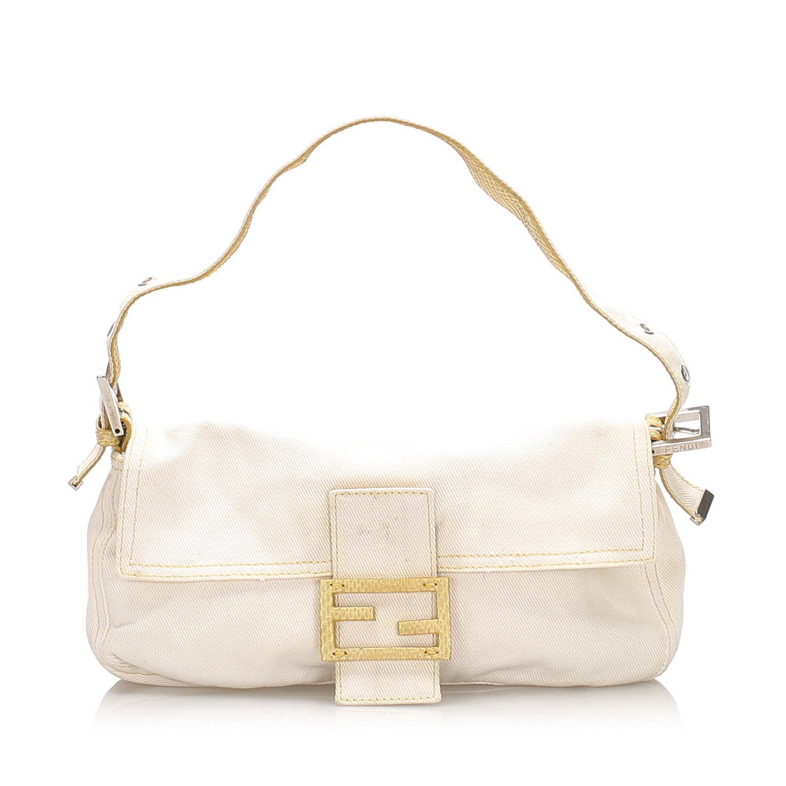 Authentic Fendi Python-Trimmed Canvas Mamma Baguette: This item qualifies for FREE DOMESTIC SHIPPING to customers in the USA The Mamma baguette features a canvas body with python leather trim an adjustable flat shoulder strap with python leather details 