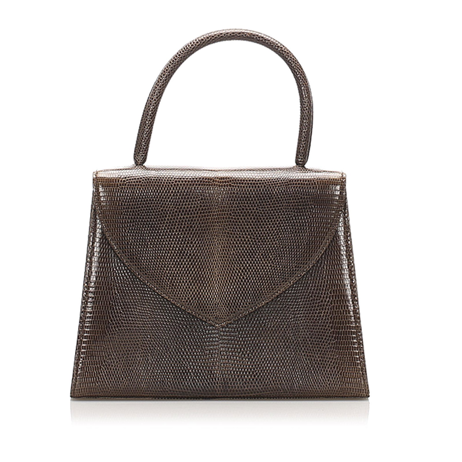 Authentic YSL Lizard Leather Handbag: This item qualifies for FREE DOMESTIC SHIPPING to customers in the USA This handbag features a lizard leather body a rolled top handle a front flap with a magnetic closure and an interior zip pocket. 
