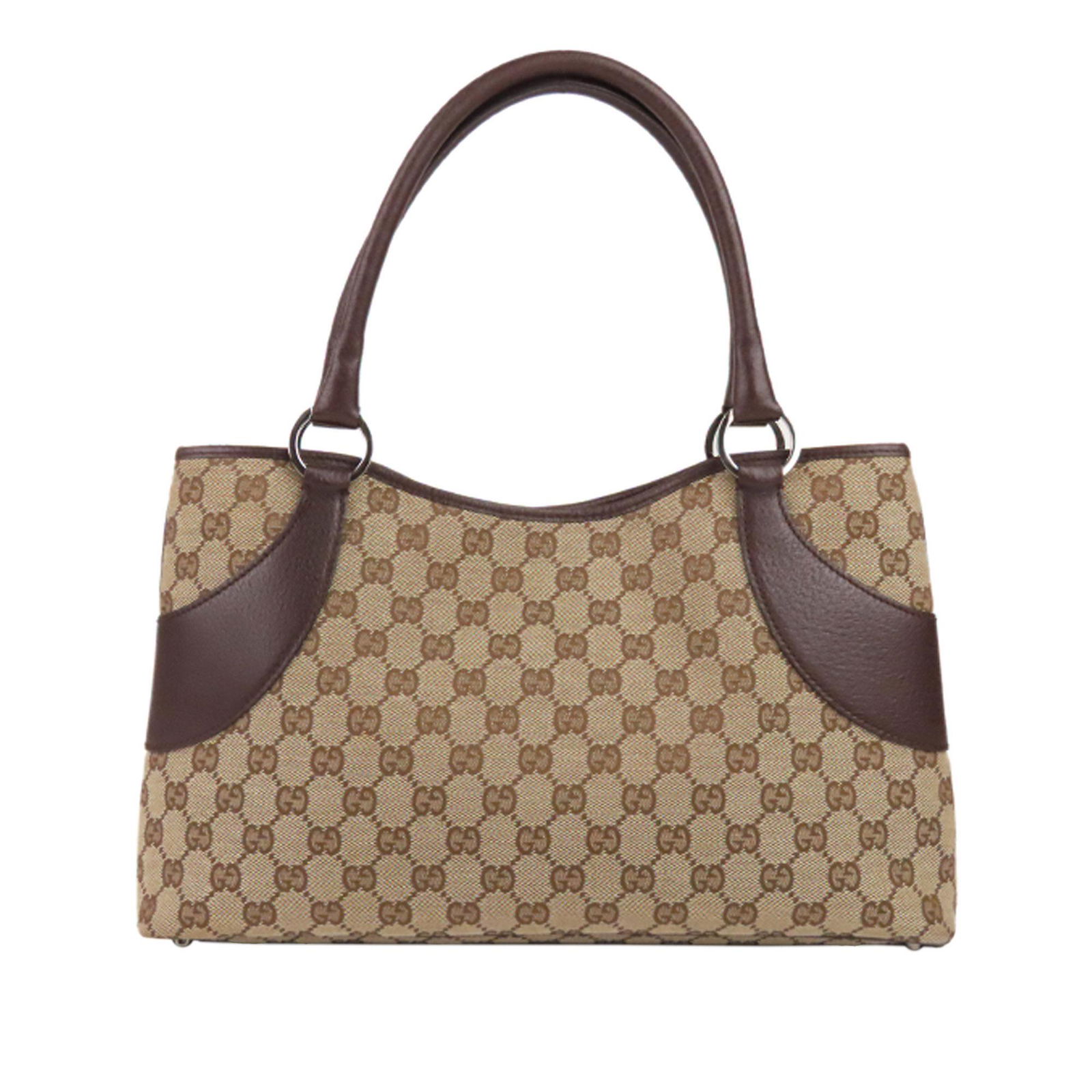 Authentic Gucci GG Canvas Tote Bag: This item qualifies for FREE DOMESTIC SHIPPING to customers in the USA This tote bag features a canvas body with leather trim rolled leather handles an open top with a magnetic closure and an interior