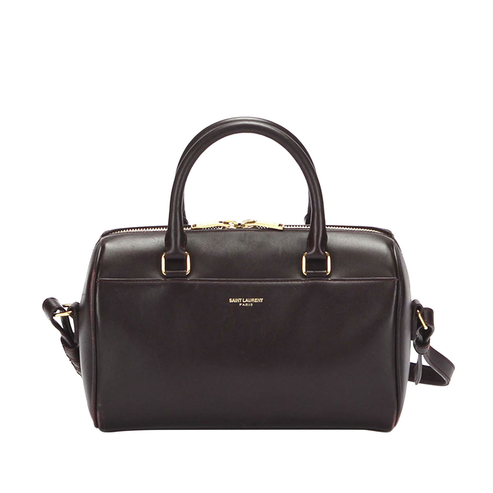 Authentic YSL Classic Baby Duffle Leather Satchel: This item qualifies for FREE DOMESTIC SHIPPING to customers in the USA The Classic Baby Duffle features a leather body rolled leather handles a detachable flat strap a top zip closure and an interior