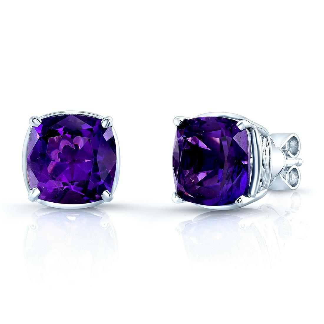 8mm Cushion Cut Amethyst Stud Earrings In 14k White: This item qualifies for FREE DOMESTIC SHIPPING to customers in the USA Elegant Pair Of 8mm Cushion Cut Amethysts Are Beautifully Mounted In A Classic 14k Antique Style Setting 14 Karat White Gold Earr