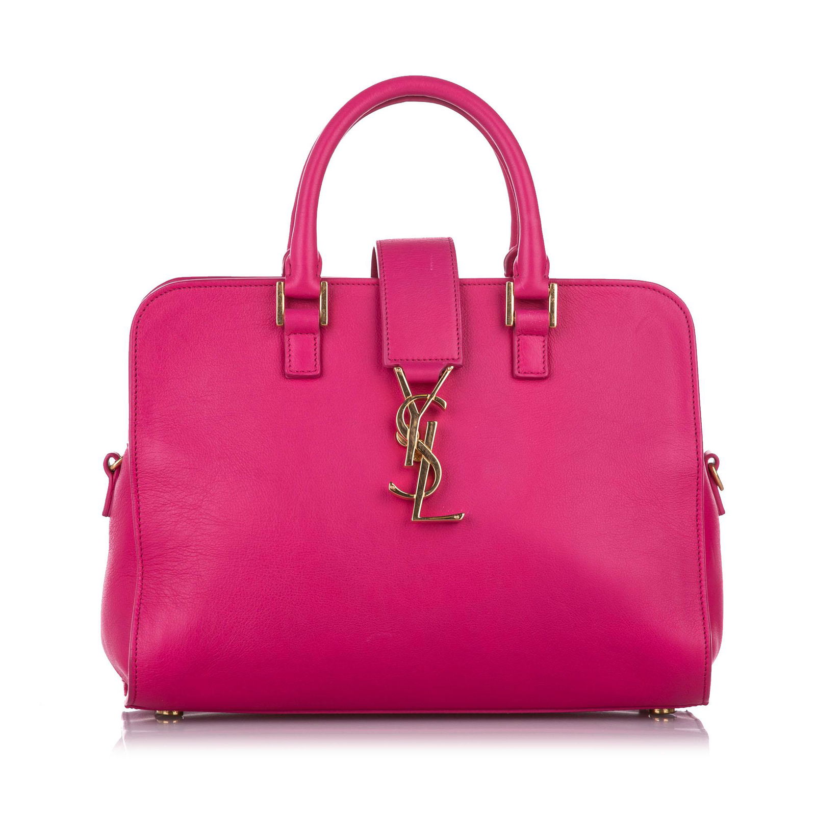 Authentic YSL Small Cabas Monogram Leather Handbag: This item qualifies for FREE DOMESTIC SHIPPING to customers in the USA The Cabas Monogram handbag features a leather body rolled leather handles a top strap with a gold-tone YSL hardware a top zip clo