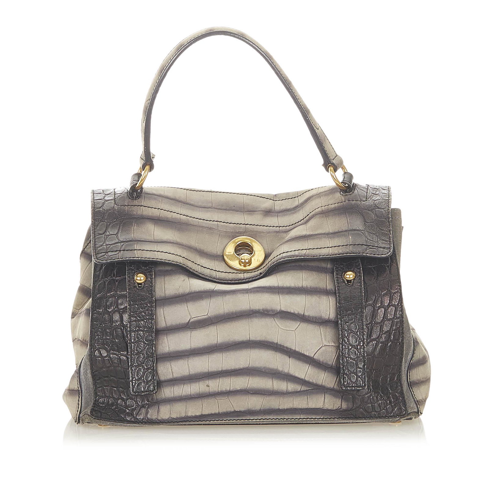 Authentic YSL Embossed Leather Muse Two Handbag: This item qualifies for FREE DOMESTIC SHIPPING to customers in the USA The Muse Two features an embossed leather body a flat leather top handle gold tone hardware a front flap with a hook closure and 