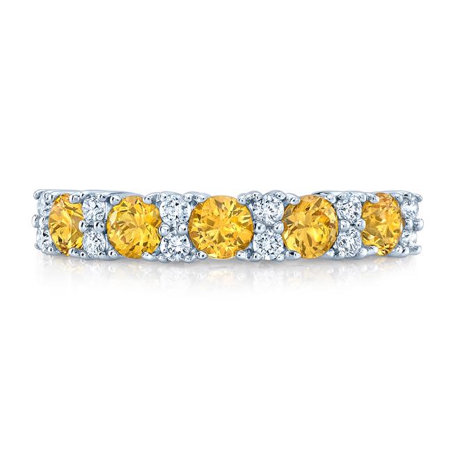 Yellow Sapphie And Diamond Band In 18k White Gold: This item qualifies for FREE DOMESTIC SHIPPING to customers in the USA Classic And Brilliant, This 18-karat White Gold Ring Will Add A Touch Of Elegance And Class To Your Look. The Ring Feature An Alt