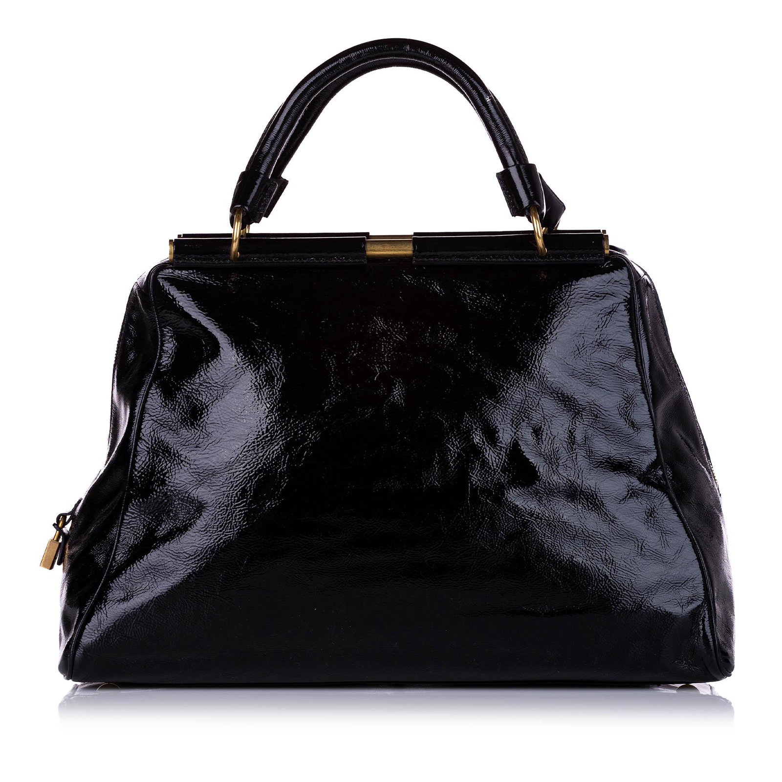 Authentic YSL Majorelle Leather Handbag: This item qualifies for FREE DOMESTIC SHIPPING to customers in the USA The Majorelle features a leather body rolled handles gold-tone hardware a top zip closure and an interior slip and zip pockets. B