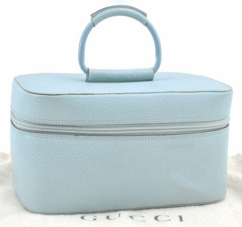Authentic GUCCI Vanity Bag Leather Light Blue: This item qualifies for FREE DOMESTIC SHIPPING to customers in the USA Brand: GUCCI Style: Vanity Bag Country/Region of Manufacture: Italy Type: Vanity Bag Serial Number: 03920200710 Department: Women